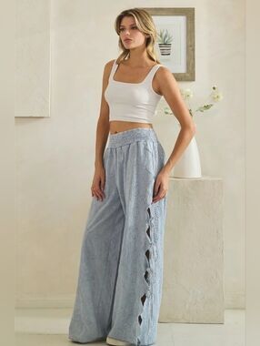 #1501 Oli & Hali Moonlit Coast Eyelet Lace-Up Wide Leg Pants (Blue Fog)